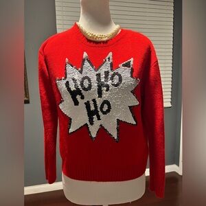 Divided Red Sweater with Sequin Design. Size Small